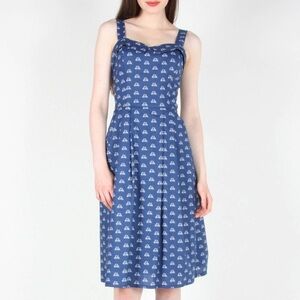 Birds of North America Eider Sleeveless Midi Dress Navy Blue Bicycles Print